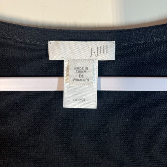 J Jill Black Cropped Open Cardigan Sweater 1X Cotton Rayon Staple Long Sleeve - Picture 3 of 7